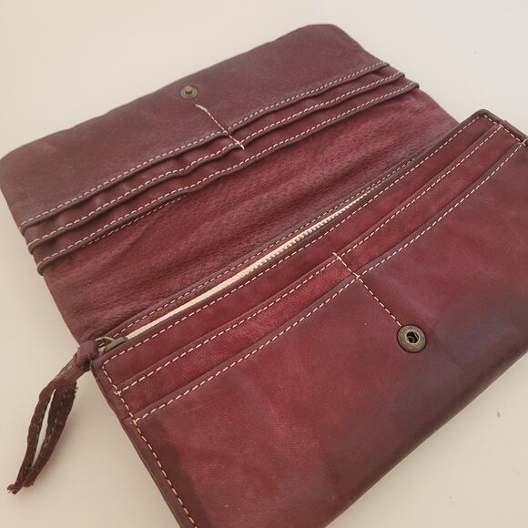 Dakota Leather Envelope Wallet Burgundy Red Boho Continental Rustic Large Soft - Picture 3 of 11